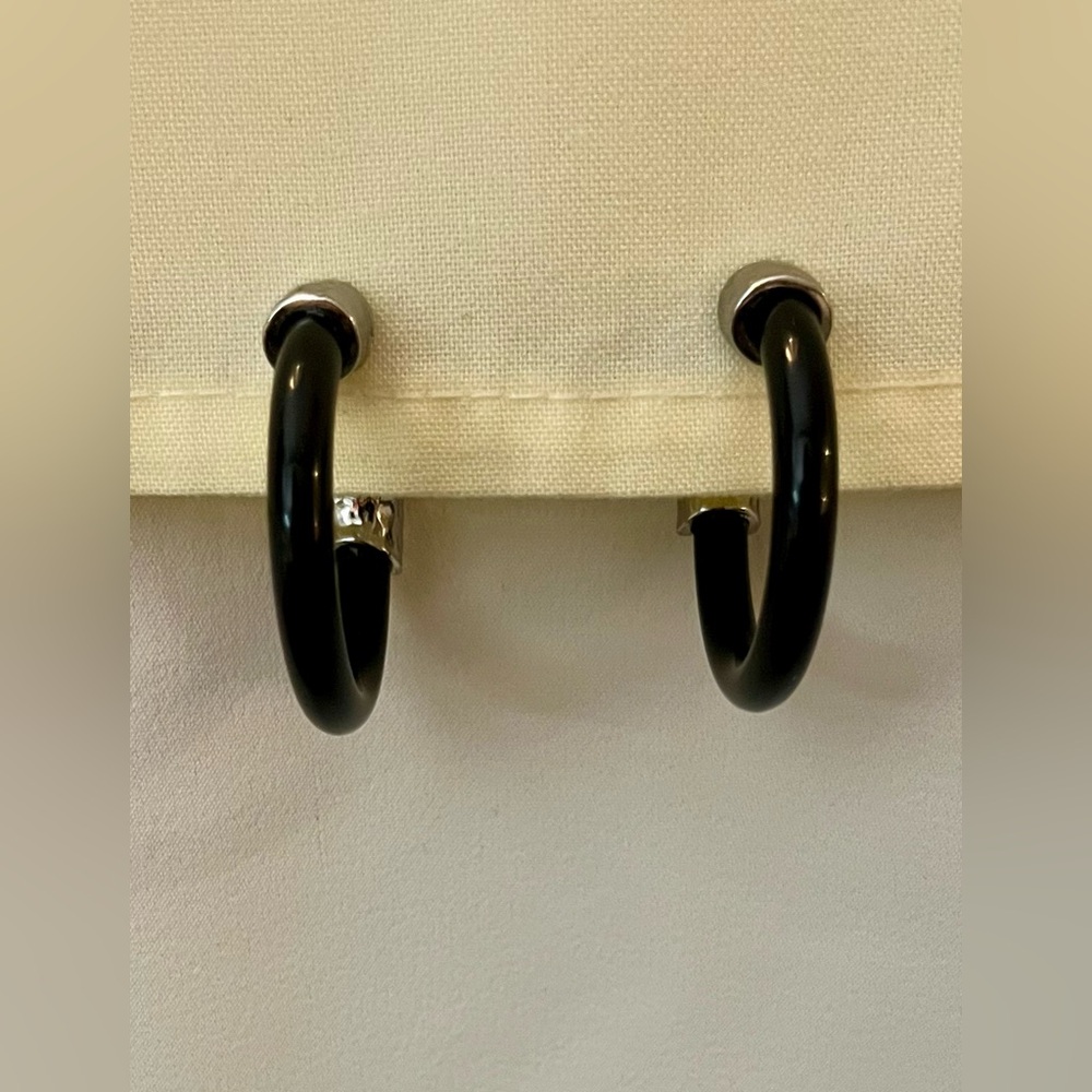 Black and Silver Hoop Earrings - Picture 9 of 16